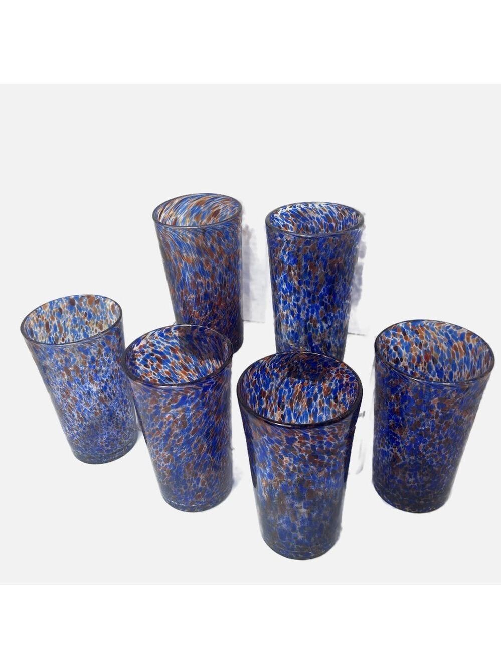 VTG Large Mexican Handblown Confetti Drinking Tumblers Glasses Set of 6 Heavy